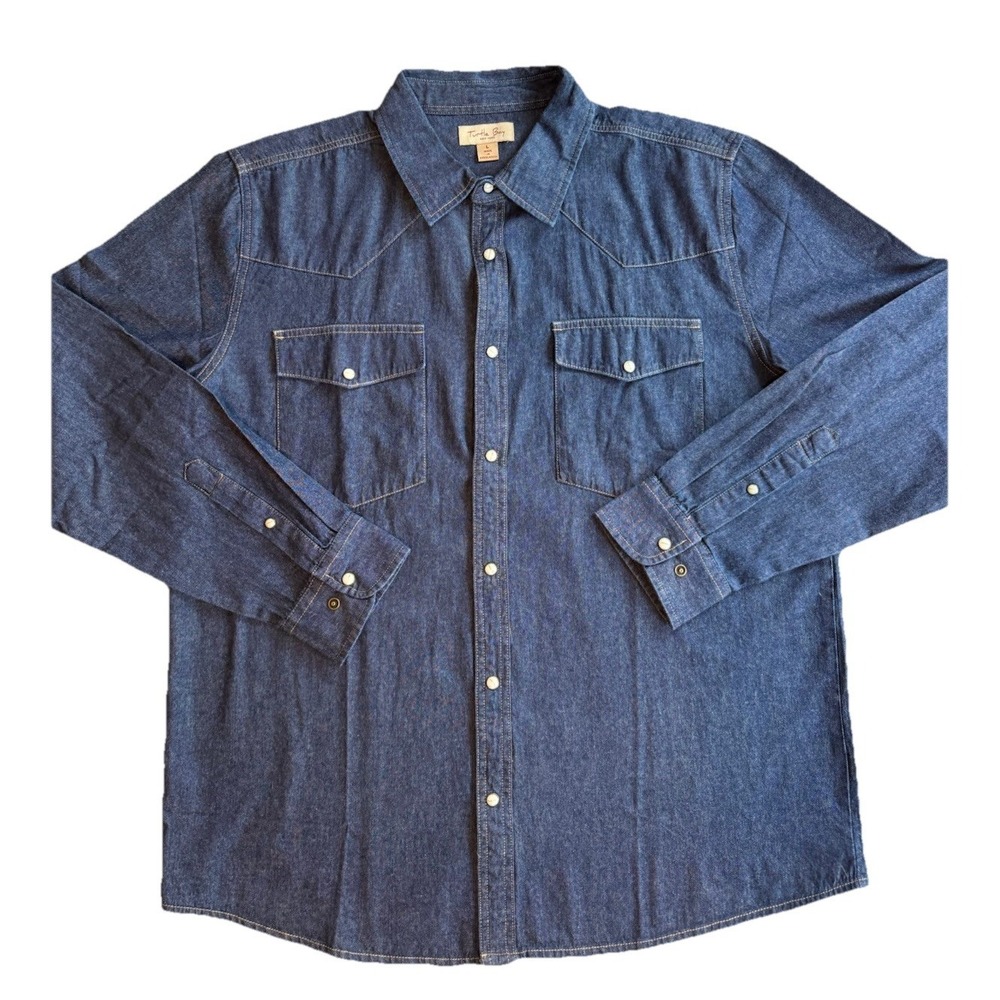 Turtle Bay New York Mens 90s Vintage Denim Snap Button Shirt Sz L Western Retro